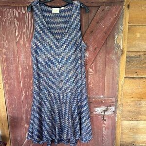 Anthropologie Maeve knit ikat zigzag navy slip dress lining ruffle hem midi. XL